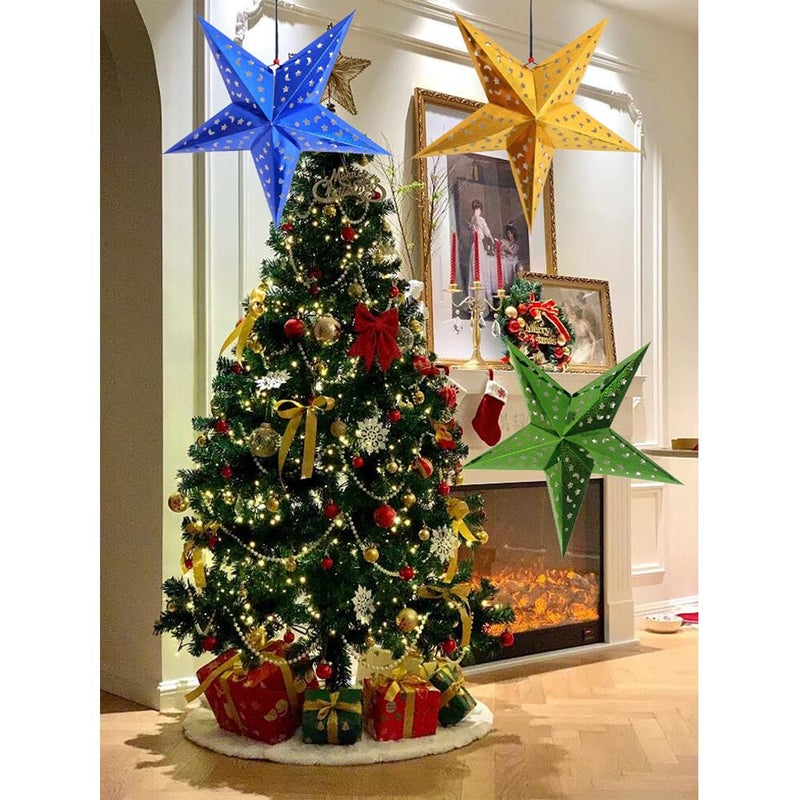 Auony Paper Star Lantern Lampshade,6 Pack 3D Paper Star Christmas Hanging Ornaments for Christmas Wedding Birthday Party Home Classroom Decorations - Image 3